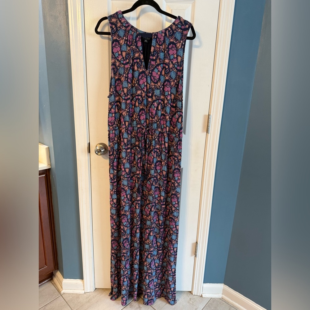 Lucky Brand Floral Trim Maxi Dress in Black with Purple & Pink Accents